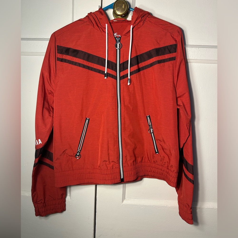 Red hollister Zip-Up Jacket with Black Stripes